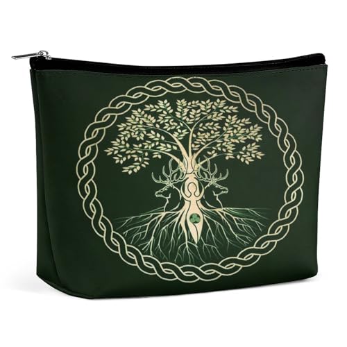 Tragbare Kosmetiktasche mit nordischer Wikinger-Mythologie und keltischem Lebensbaum, multifunktionale Aufbewahrungstasche, PU-Make-up-Tasche, Schreibwaren-Organizer mit Reißverschluss für das Büro im von KWQDOZF