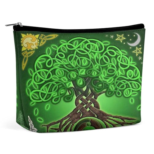 Tragbare Kosmetiktasche mit nordischer Wikinger-Mythologie und keltischem Lebensbaum, multifunktionale Aufbewahrungstasche, PU-Make-up-Tasche, Schreibwaren-Organizer mit Reißverschluss für das Büro im von KWQDOZF