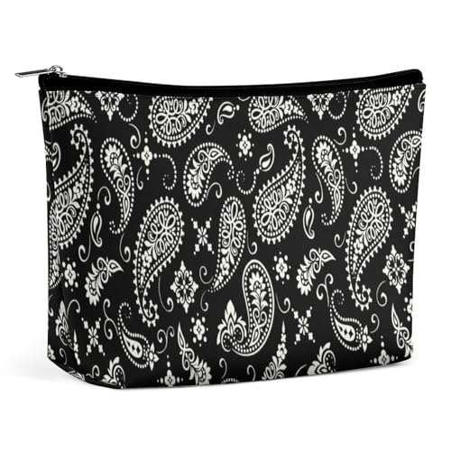 Tragbare Kosmetiktasche mit traditionellem Paisley-Bandana-Muster, multifunktionale Aufbewahrungstasche, PU-Make-up-Tasche, Schreibwaren-Organizer mit Reißverschluss für das Büro bei Wiedersehen von KWQDOZF