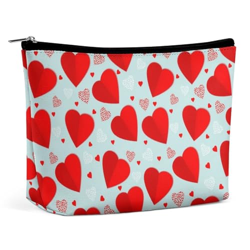 Tragbare Make-up-Tasche für Damen, Kosmetiktasche für Reiseutensilien mit elegantem Liebesmuster zum Valentinstag, Make-up-Tasche mit großer Kapazität, wasserdichte Aufbewahrungstasche für Accessoires von KWQDOZF