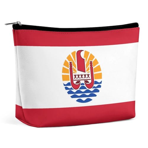 Tragbare Make-up-Tasche mit Flagge von Französisch-Polynesien, leicht, wasserdicht, Reise-Kosmetiktasche für Geldbörsen und Damen von KWQDOZF