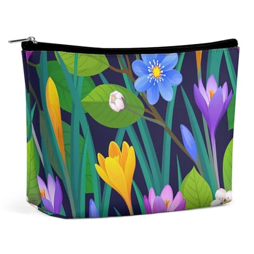Trapezförmige Kosmetiktasche für Damen mit Reißverschluss, Make-up-Tasche, tragbarer Organizer, Kulturbeutel mit Blumenmuster und Blättern von KWQDOZF