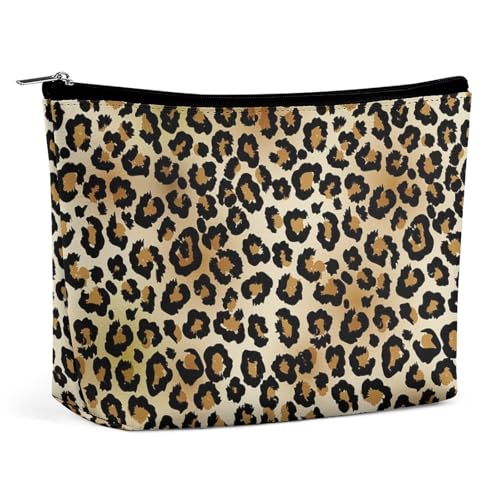 Trapezförmige Kosmetiktasche für Damen mit Reißverschluss, Make-up-Tasche, tragbarer Organizer, Kulturbeutel mit Leopardenmuster von KWQDOZF