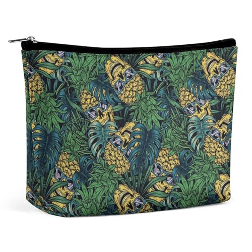 Trapezförmige Kosmetiktasche für Damen mit Reißverschluss, Make-up-Tasche, tragbarer Organizer, Tropische Blätter, Kiefernholz, Kulturbeutel, Kosmetiktasche von KWQDOZF