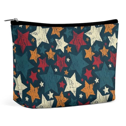 Trapezförmige Kosmetiktasche für Damen mit Reißverschluss, Make-up-Tasche, tragbarer Organizer, Vintage-Stern, Kulturbeutel, Kosmetiktasche von KWQDOZF