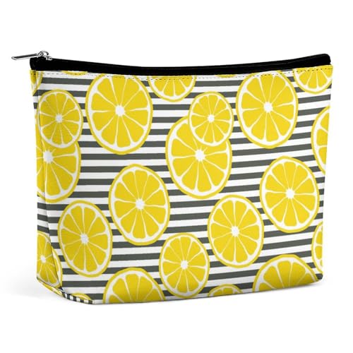 Trapezförmige Kosmetiktasche für Damen mit Reißverschluss, Make-up-Tasche, tragbarer Organizer, Zitronen-Kulturbeutel, Kosmetiktasche von KWQDOZF