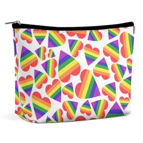 Trapezförmige Kosmetiktasche für Damen mit Reißverschluss, Make-up-Tasche, tragbarer Organizer, abstrakte Kritzeleien, Regenbogenherz, Kulturbeutel, Kosmetiktasche von KWQDOZF