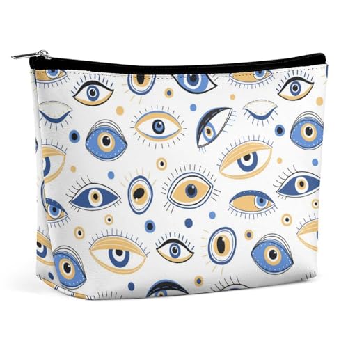 Trapezförmige Kosmetiktasche für Damen mit Reißverschluss, Make-up-Tasche, tragbarer Organizer, mit Aufschrift „Evil Eyes, Kulturbeutel, Kosmetiktasche von KWQDOZF
