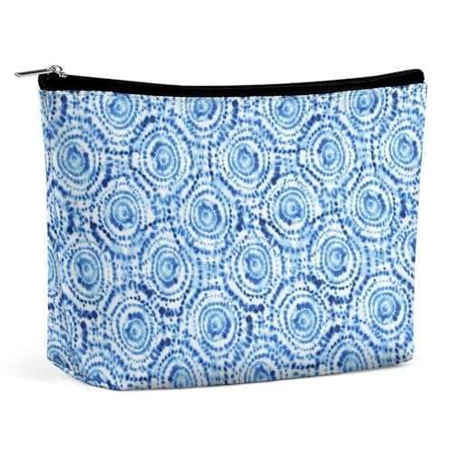 Trapezförmige Kosmetiktasche für Damen mit Reißverschluss, Make-up-Tasche, tragbarer Organizer, weiß-blau, Ornament im Bohemian-Stil, Kulturbeutel, Kosmetiktasche von KWQDOZF