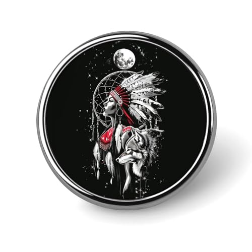 Traumfänger, Wolf, Mond, Frau, runde Brosche, Anstecknadel, Revers, Krawattennadel für Frauen und Männer, Büroangestellte, Lehrer, Dekoration Traumfänger, Wolf, Mond, Frau, runde Brosche, Anstecknadel, Revers, Krawattennadel für Frauen und Männer, Büroangestellte, Lehrer, Dekoration von KWQDOZF