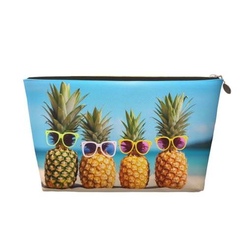 Tropical Beach Pines Sonnenbrille Damen Reise-Make-up-Tasche Leder Kosmetiktasche Kulturbeutel mit Reißverschluss von KWQDOZF