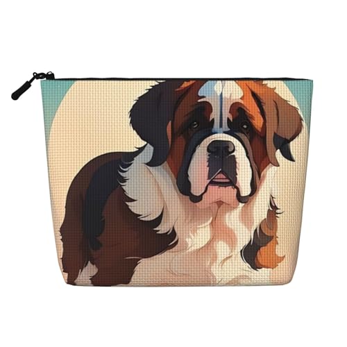 Walking Dog Große Reise-Make-up-Tasche für Damen, wasserdichte, einlagige, tragbare Kosmetiktasche aus Hanfimitat mit Reißverschluss von KWQDOZF