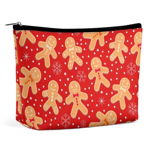 Wasserdichte Reise-Make-up-Tasche, große Kapazität, weihnachtliche Kosmetiktasche mit roten Punkten, Schneeflocken, Lebkuchenplätzchen, für Damen, tragbare Reißverschlusstasche, Aufbewahrungstasche fü von KWQDOZF