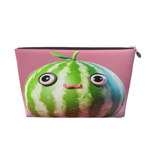 Wassermelonen-Make-up-Tasche für Damen mit Aufdruck, große Kapazität, Reise-Make-up-Tasche aus Leder, wasserdicht, Kulturbeutel, Rasierbeutel, Geldbörse, Silber von KWQDOZF