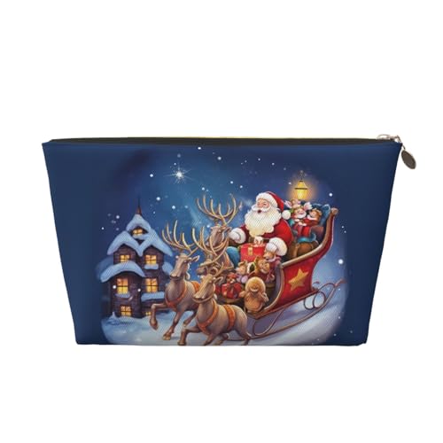 Weihnachts-Rentier Damen, Reise-Make-up-Taschen, Winter-Schneeflocken, Kosmetiktaschen aus Leder, Kulturbeutel mit Reißverschluss von KWQDOZF