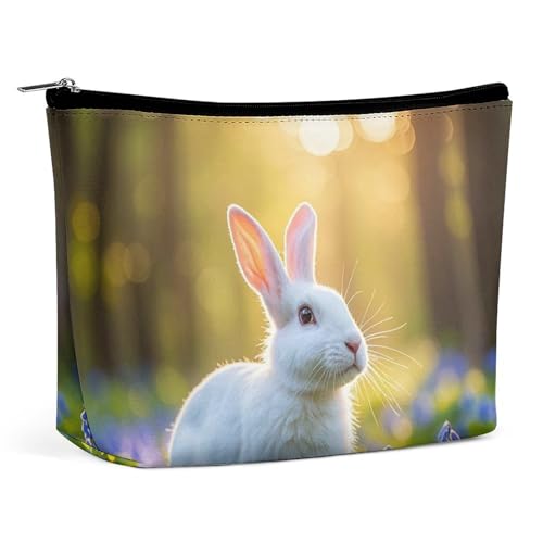 Weiße Kaninchen in der Make-up-Tasche für Frauen, tragbar, wasserdicht, ästhetisch, tragbar, für Reisen und Arbeit von KWQDOZF