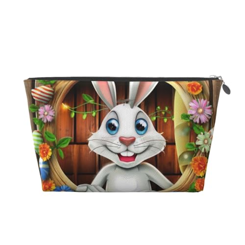 Wreath Bunny Kosmetiktasche für Damen, Bedruckt, große Kapazität, Reise-Make-up-Tasche aus Leder, wasserdicht, Kulturbeutel, Rasierbeutel, Geldbörse, Silber von KWQDOZF