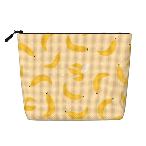 Yellow Banana Reise-Make-up-Tasche mit großem Fassungsvermögen für Damen, wasserdichte, einlagige, tragbare Kosmetiktasche aus Hanfimitat mit Reißverschluss, Kosmetik-Organizer-Tasche von KWQDOZF