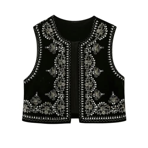 KWTF Vintage Herbst Samt Stickerei Weste Jacken Frauen V-ausschnitt Ärmellose Schwarze Westen Weibliche Mode Mujer Tops von KWTF