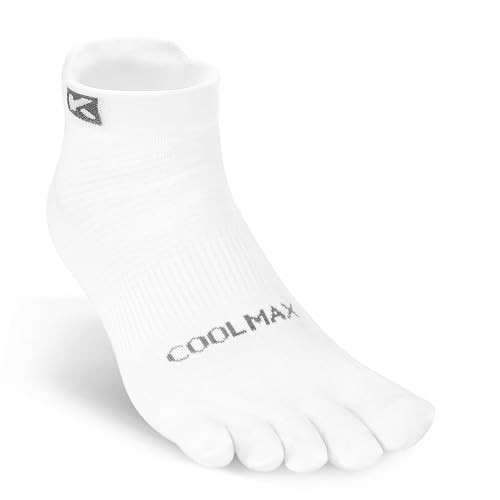 KWUKOTY 3-Paar Gepolsterte Kompressions Lauf Zehensocken Knöchelsocken | Coolmax Lycra | Weiß Herren Damen Größe 40-43 von KWUKOTY