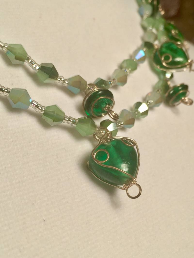 Funkelnde Grün Und Silber Doppel-strang Kette Mit Kristall Glas Perlen Funkelnde Grün Und Silber Doppel-strang Kette Mit Kristall Glas Perlen von KWcouture