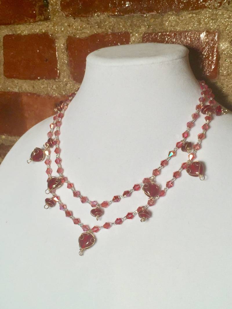 Funkelnde Rot Und Silber Doppel-strang Kette Mit Kristall Glas Perlen Funkelnde Rot Und Silber Doppel-strang Kette Mit Kristall Glas Perlen von KWcouture
