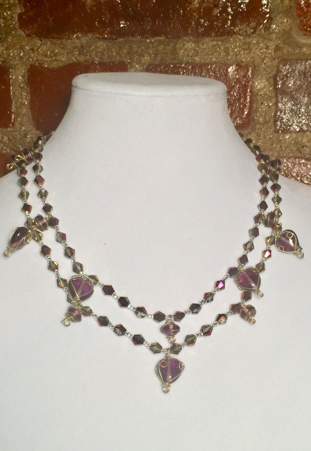 Funkelnden Lila Und Silber Doppel-strang Kette Mit Kristall Glas Perlen Funkelnden Lila Und Silber Doppel-strang Kette Mit Kristall Glas Perlen von KWcouture