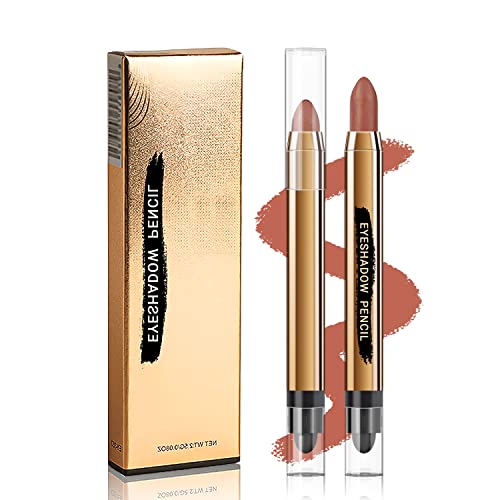 Matte Lidschatten Sticks für Augen, KXAMELIE Eye Brightener Stick mit Double End Pinsel Langlebige Lidschatten Stift Buntstifte Smudger Creme Contour Stick für Frauen(Karamell) von KXAMELIE