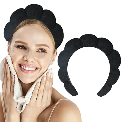 Schwarz Spa Stirnband für Frauen Schwamm,KXAMELIE Weiches Make-up-Stirnband zum Waschen des Gesichts,Frottee Handtuch Süßer Stirnbandhalter für Hautpflege,Make-up-Entfernung,Dusche,Gesichtsmaske von KXAMELIE