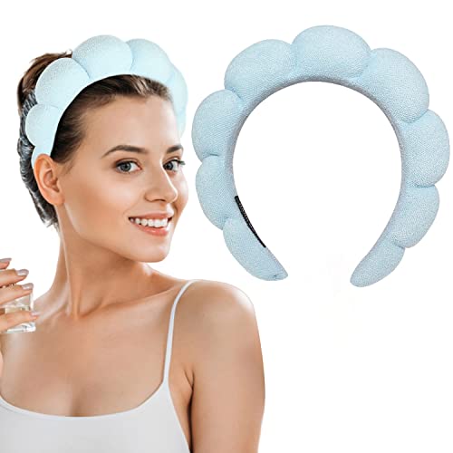 Blau Spa Stirnband für Frauen Schwamm,KXAMELIE Weiches Make-up-Stirnband zum Waschen des Gesichts,Frottee Handtuch Süßer Stirnbandhalter für Hautpflege,Make-up-Entfernung,Dusche,Gesichtsmaske von KXAMELIE