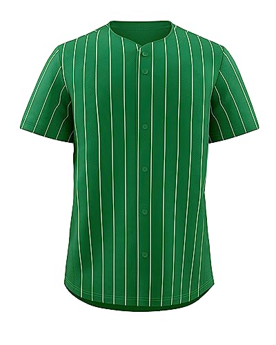 KXK Blanko-Baseballtrikot für Herren, lässige Button-Down-Shirts, kurzärmelig, aktive Team-Sportuniform, Blaugrün-weiß gestreift-06, Klein von KXK
