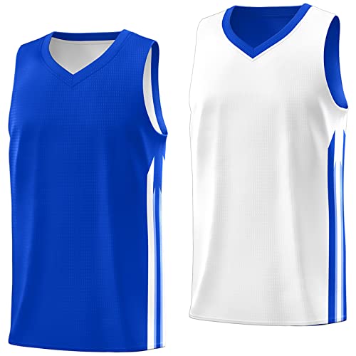 KXK Herren Basketball-Trikot Blank Wendbar Team Uniform Athletic Hip Hop Basketball Shirts S-4XL, Blau/Weiß, Mittel von KXK