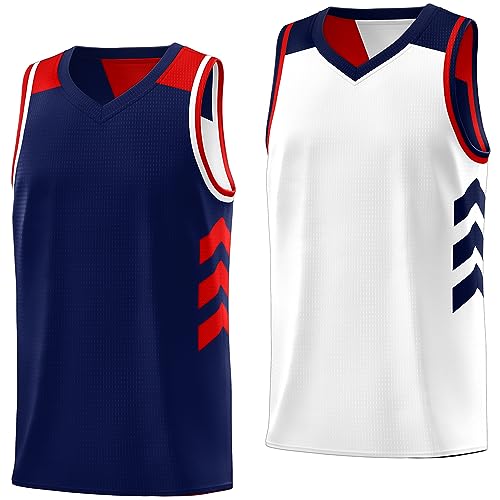 KXK Herren Basketball-Trikot Blank Wendbar Team Uniform Athletic Hip Hop Basketball Shirts S-4XL, Marineblau/Weiß-5, Mittel von KXK