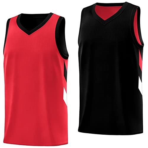 KXK Herren Basketball-Trikot Blank Wendbar Team Uniform Athletic Hip Hop Basketball Shirts S-4XL, Rot/Schwarz, L von KXK