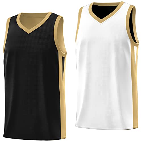 KXK Herren Basketball-Trikot Blank Wendbar Team Uniform Athletic Hip Hop Basketball Shirts S-4XL, Schwarz/Weiß, L von KXK