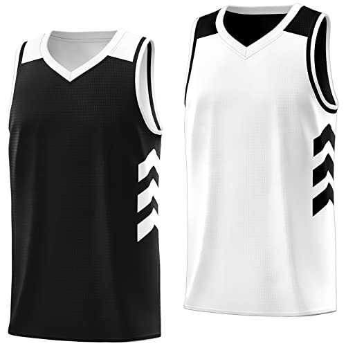 KXK Herren Basketball-Trikot Blank Wendbar Team Uniform Athletic Hip Hop Basketball Shirts S-4XL, Schwarz/Weiß/3, L von KXK