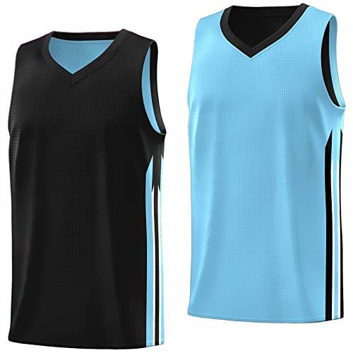 KXK Herren Basketball-Trikot Blank Wendbar Team Uniform Athletic Hip Hop Basketball Shirts S-4XL, blau / schwarz, XX-Large von KXK