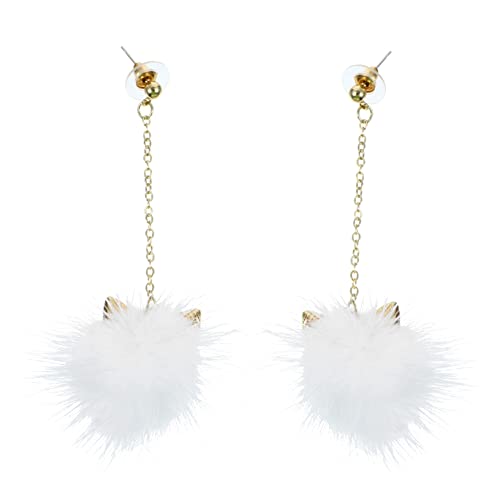 1 Paar Katze Ohr Leicht attraktive Hochzeit Ohrringe Temperament Anhänger Schmuck Miss Pompom Pelzkugeln weiß von KXQYIKYI
