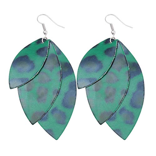 1 Paar Leopardendrucken Doppelschicht Retro Damen Leder Drop Dangle Ohrringe Boho große Statement Teardrop Ohrhaken für Lady Girl Black White Pink von KXQYIKYI