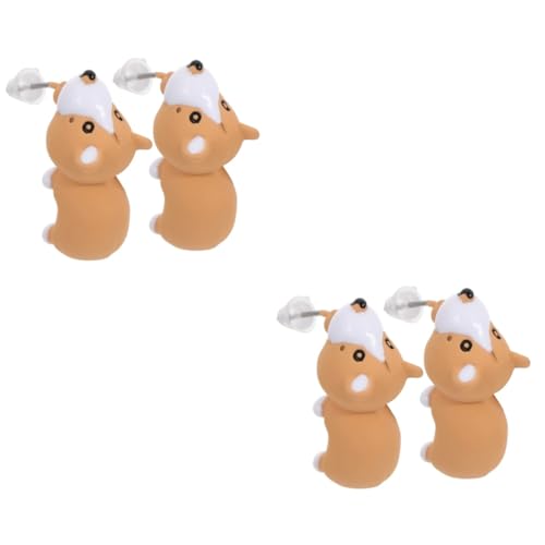 2 Paare Mädchen Frauen tragen Post Mode Ohrringe Hundebiss tierische Ohrohrstecker Polymerton weiße Fräulein kleine Tiere von KXQYIKYI