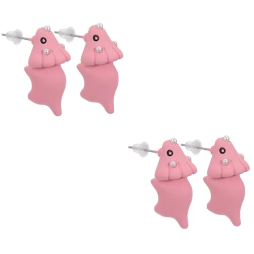 2 Paare Mädchen Frauen tragen Post Mode Ohrringe Hundebiss tierische Ohrohrstecker Polymerton weiße Fräulein kleine Tiere von KXQYIKYI