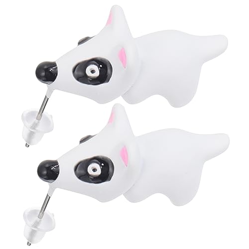 2 Paare Mädchen Frauen tragen Post Mode Ohrringe Hundebiss tierische Ohrohrstecker Polymerton weiße Fräulein kleine Tiere von KXQYIKYI