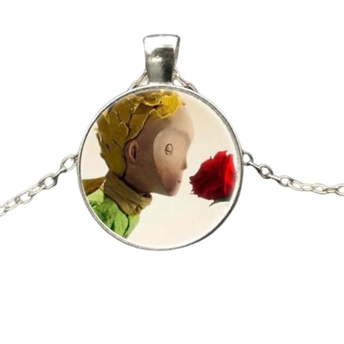 Accessorie Sterling Silver Fox Halskette für Frauen und Männer, Fuchs unter dem Mond kleine Prinz Halskette Glas Halskette, Fuchsmädchen anfängliche Halskette, Fuchsschmuck für Frauen, Therian von KXQYIKYI