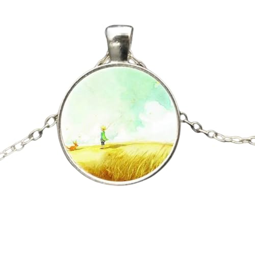 Accessorie Sterling Silver Fox Halskette für Frauen und Männer, Fuchs unter dem Mond kleine Prinz Halskette Glas Halskette, Fuchsmädchen anfängliche Halskette, Fuchsschmuck für Frauen, Therian von KXQYIKYI