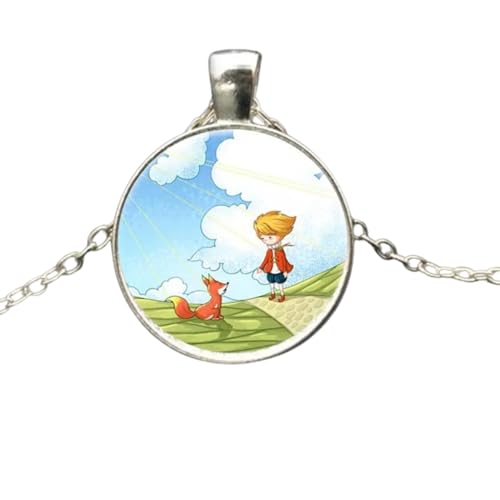 Accessorie Sterling Silver Fox Halskette für Frauen und Männer, Fuchs unter dem Mond kleine Prinz Halskette Glas Halskette, Fuchsmädchen anfängliche Halskette, Fuchsschmuck für Frauen, Therian von KXQYIKYI