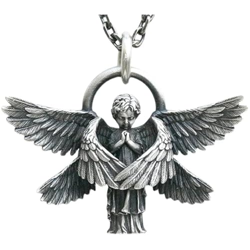 Accessorie Sterling Silver Guardian Angel Wings Crystal Ball Anhänger Erzengel Saint Gabriel Paladin Halskette Männer und Frauen christlicher Amulettschmuck - Schachegel Halskette, Engel Halskette von KXQYIKYI