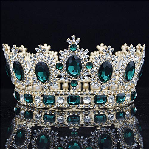 Baroque Big Tiara Crown Strasskristall Kristall großes Diadem Braut Hochzeit Haarschmuck Tiaras und Kronen Kopfschmuck Haar Ornamente (Silbergrüne Krone) von KXQYIKYI