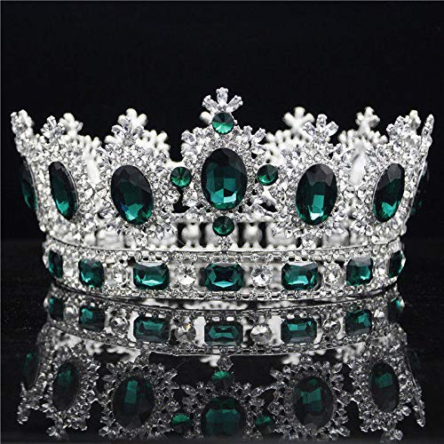Baroque Big Tiara Crown Strasskristall Kristall großes Diadem Braut Hochzeit Haarschmuck Tiaras und Kronen Kopfschmuck Haar Ornamente (Silbergrüne Krone) von KXQYIKYI