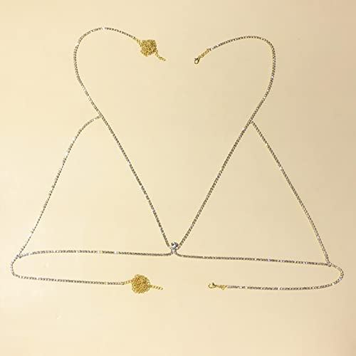 Body Chains Mode einfacher Strass BH BH Kette Kabelbaum für Frauen Beach Accessoires Kristall Bikini Körperbauchkette Schmuck Geschenk von KXQYIKYI