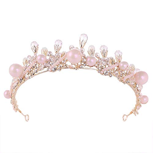 Elegante Crowpearl Crowdecoratiowedding Bridal Tiara Crowns Princess Prom Pearl Strass Tiara Stirnbandbraut, Größe: 34 (Gold 34 * 5,5 cm) von KXQYIKYI